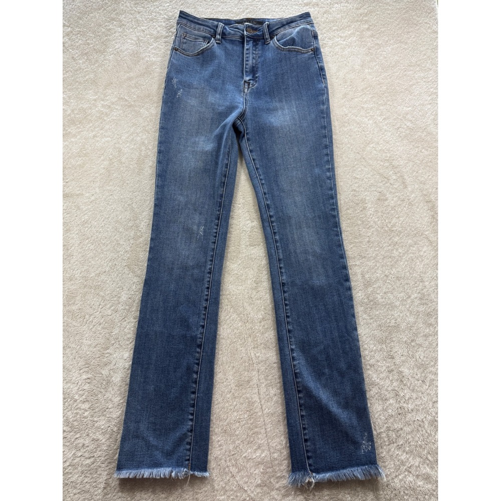 Risen Womens RDP1410 High Rise Fray Hem Distressed Blue Jeans 27/5 Meas: 28x32